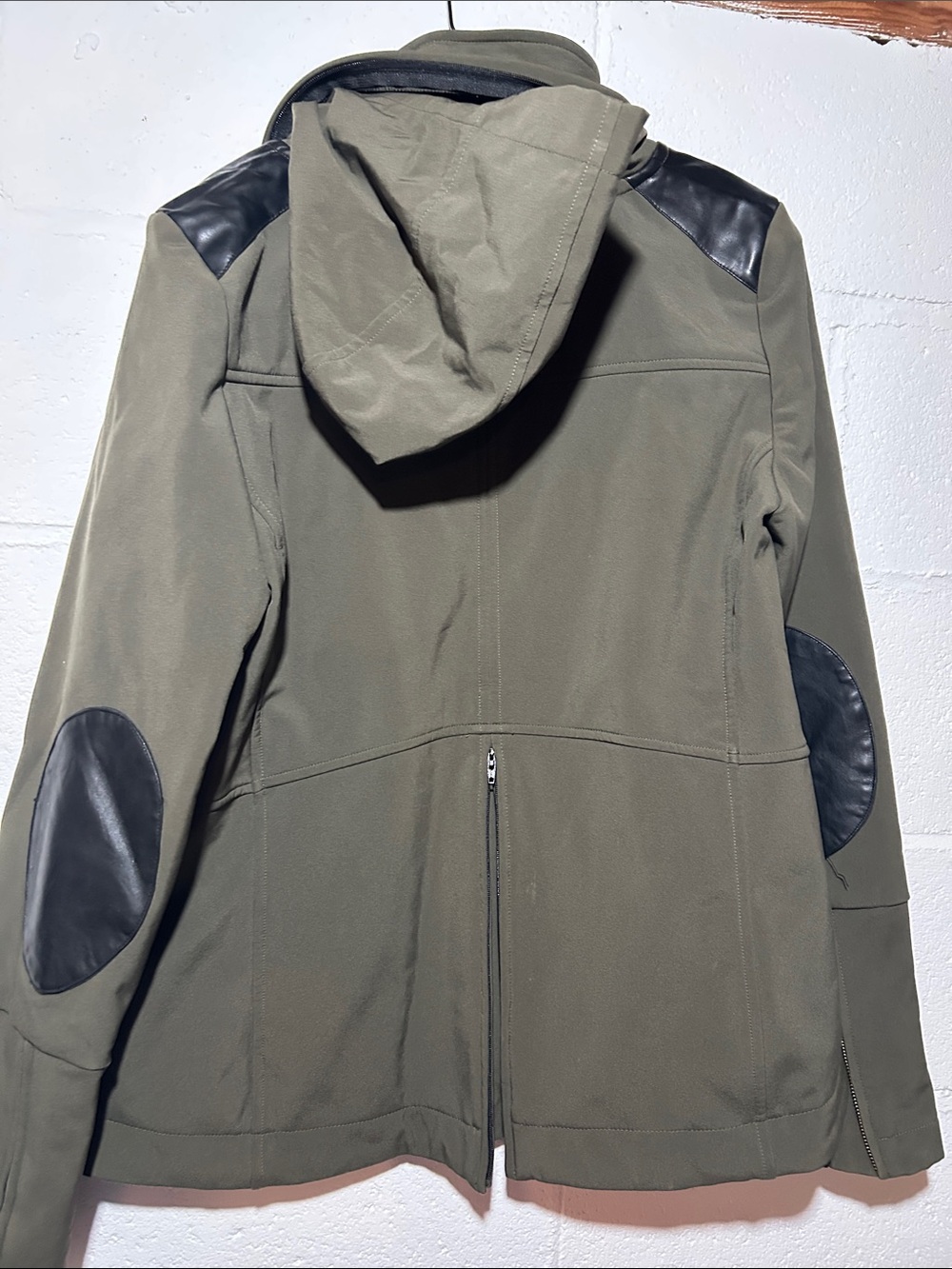 Noel Asmar Olive Green Hooded Utility Jacket with Black Elbow & Shoulder Accents